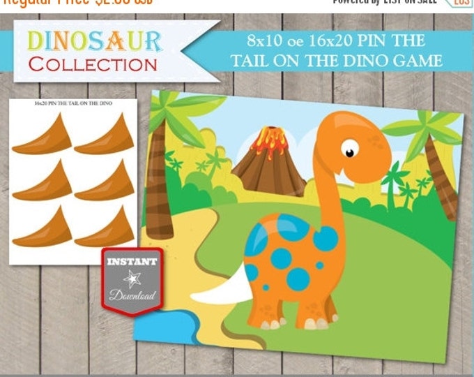 SALE INSTANT DOWNLOAD Printable Pin the Tail on the Dinosaur 8x10 or 16x20 Game / Birthday Party / Dino Collection / Item #3209