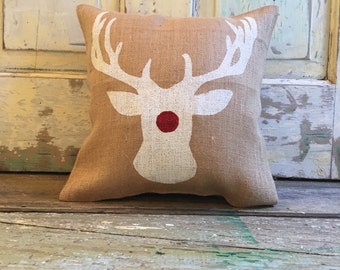 Pillow Cover | Rudolph Pillow | Burlap Pillow | Reindeer Pillow | Christmas/Holiday decor | Christmas pillow | EcoChristmas