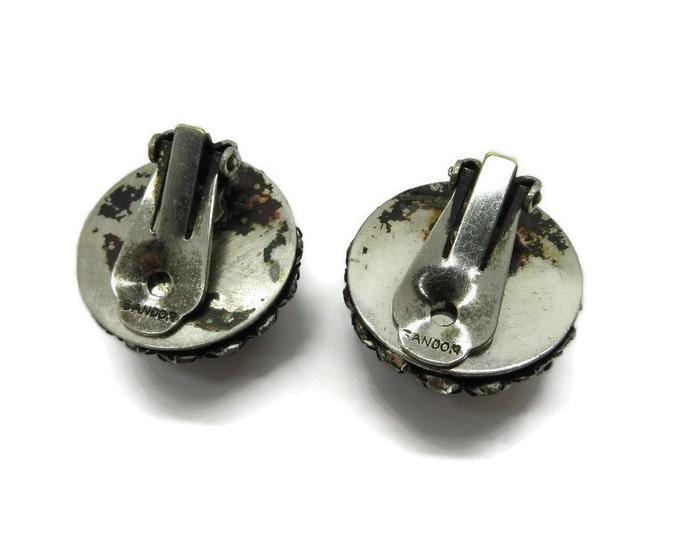 Sandor Rhinestone Button Earrings - Vintage Black Domed Rhinestone Button Clip-on Earrings