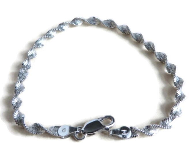 Italian Sterling Silver Bracelet, Vintage Herringbone Twist Bracelet, 7" Length