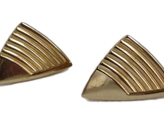 Speidel Triangle Cufflinks, Vintage Gold Tone Ridged Cuff Links, Men's Suit Accessory, Gift for Him, FREE SHIPPING