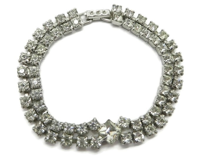 Vintage Rhinestone Tennis Bracelet | Signed Kramer Jewelry | Double Row Rhinestone | Bridal Jewelry