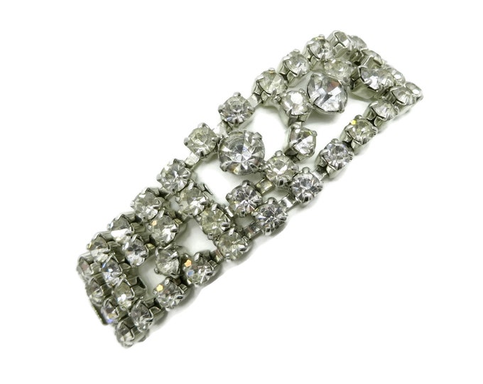 Signed KRAMER Rhinestone Bracelet | Vintage Multi-Row Crystal Rhinestone Link Bracelet | Bridal Jewelry