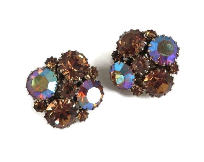 Weiss Topaz and AB Rhinestone Earrings, Vintage Signed Designer Clip-on Earrings