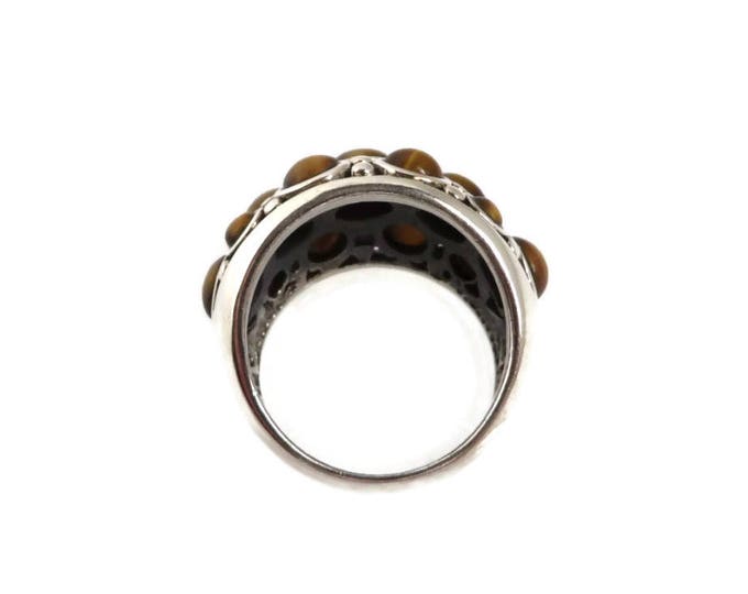 Vintage Sterling Silver Tiger Eye Ring, Multistone Ring Size 6