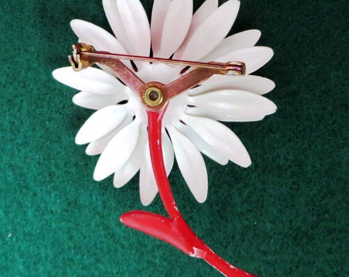 Vintage Red White Blue Enamel Daisy Pin, 1960s Flower Brooch Retro Flower Spring Summer Jewelry