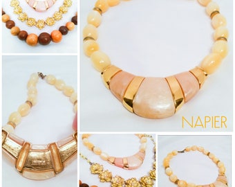Vintage Necklace Lot Including Fabulous 1980s Napier Yellow & Gold Moonglow Enamel Necklace