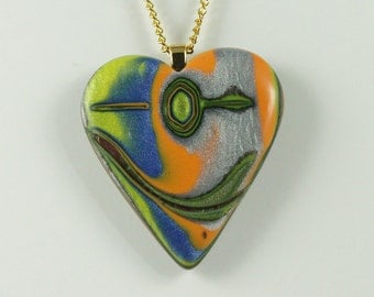 Polymer Clay Pendant Smiling Heart