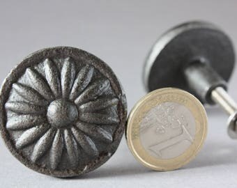 1 nostalgic door knob anthracite, rustic grey drawer pull, monochrome door fitting, handle grip sunflower, drawer knob flower Country Style