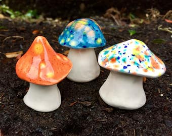 Fairy mushrooms -Three hand crafted ceramic toadstools - T157