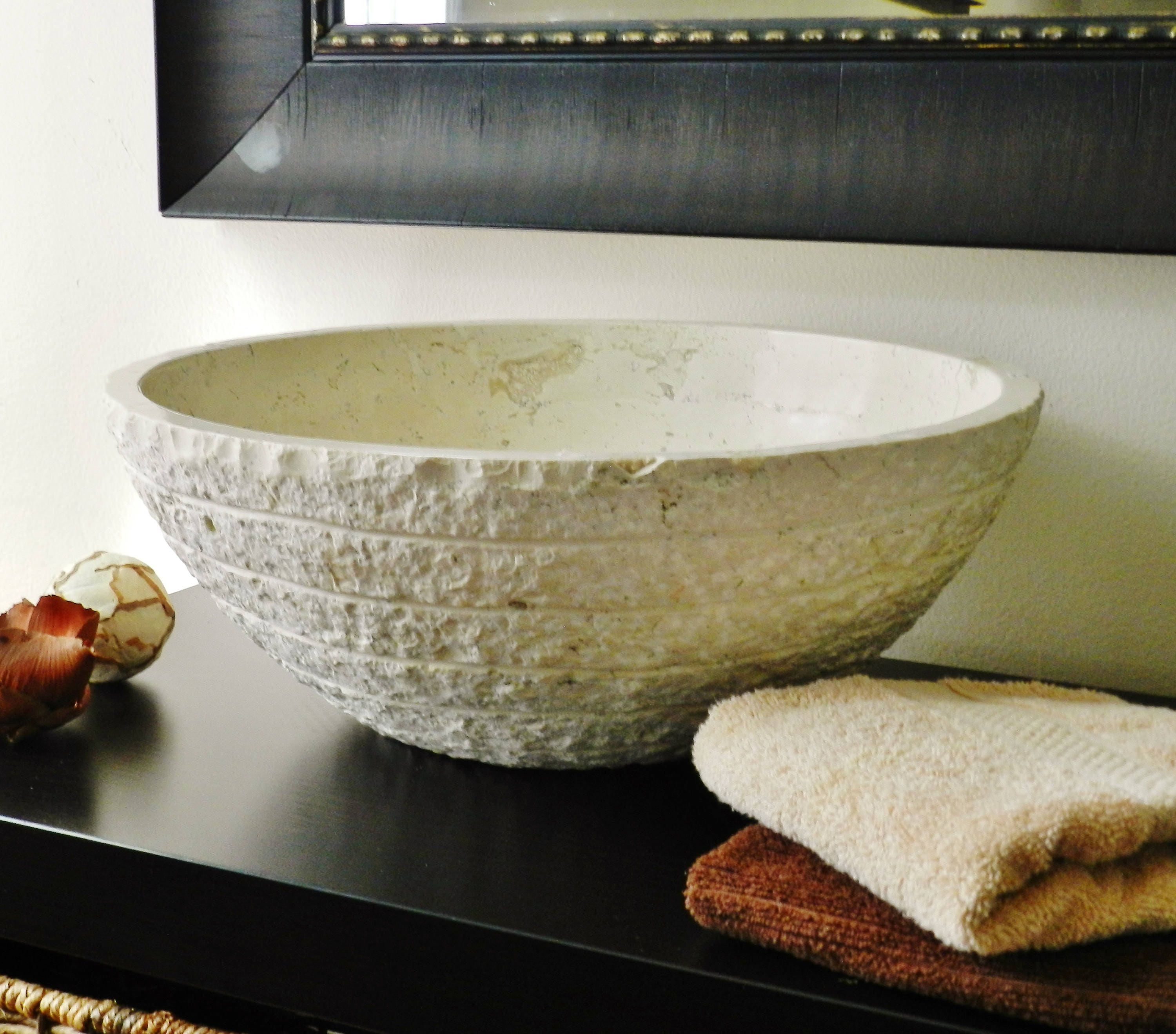 Natural Stone Vessel Sink Cream BeigeTravertine marble rustic