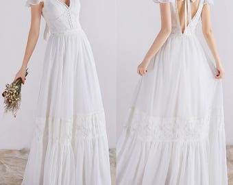 Boho Wedding Dress/ Lace Wedding Dress/ Bohemian wedding/ Vintage Wedding/ Custom made dress