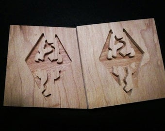 Skyrim Dragon Coasters (set of 4) - Wood Coasters - Dragon - Gamer - Nerd - Geek - Nerd Art - Geek Art - Handmade - Fan Art - Drinkware