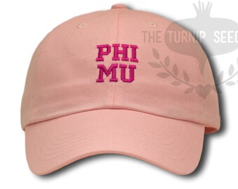 Phi Mu Sorority Baseball Cap - Custom Color Hat and Embroidery.