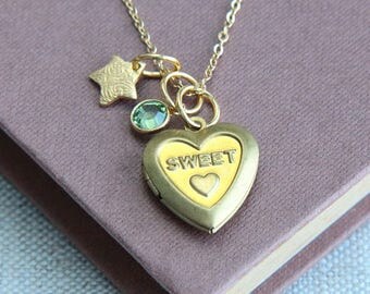 SALE, 16th Birthday Necklace, 16th Birthday Gift, Locket Necklace, Birthstone Necklace, Initial necklace, Personalized Sweet Sixteen 16