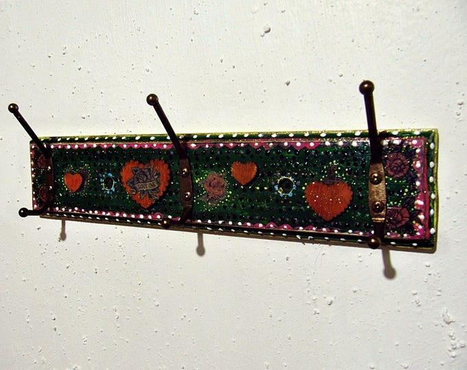 Boho Wall Rack - Mexican Art Decor - Decorative Vintage Hooks - Clothes Hanger - Bohemian Gypsy Decor - Entryway Wall Storage - Hippie Decor