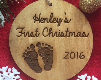 Personalized Baby's First Christmas Ornament - Baby Footprints, Wood Ornament, Baby Gift, Baby Shower, Baby Girl, Baby Boy, Newborn Keepsake