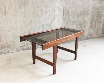 1960’s mid century solid oak and glass small coffee table