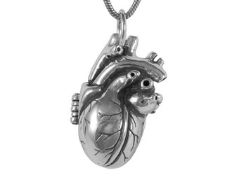 Anatomical Heart Locket with Small Glass Bottle, Bleeding Hearts, Heart Necklace, Handmade Jewelry, Pendant, Sterling Silver Heart Locket