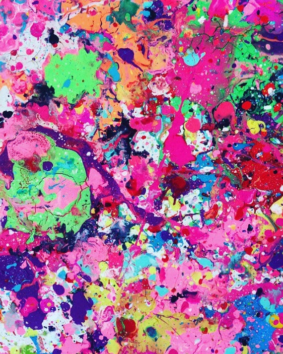 Splatter Paint Art Abstract Painting XL Neon Pink Art Pink