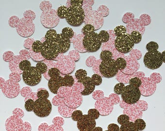 Pink and gold glitter mickey mouse confetti - pink and gold glitter confetti - glitter mickey decorations - glitter minnie mouse confetti