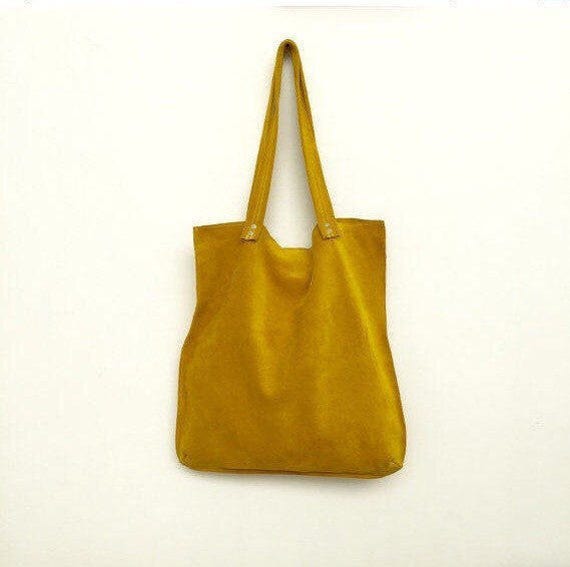 Yellow suede toteYellow leather bagYellow suede bagSoft