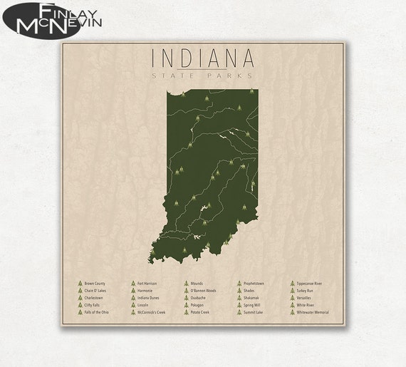 INDIANA PARKS State Park Map Fine Art Photographic Print for