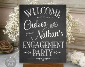 Engagement Party Sign Printable, Chalkboard Style, Welcome Sign, Personalized with Names (#ENG1C)