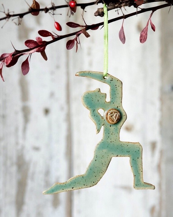 Yoga Pose Christmas Holiday Ornament with Peace Sign at heart