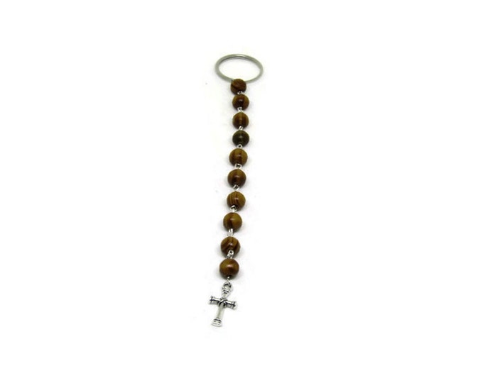 Traditional Olive Wood One Decade Pocket Rosary | Key Chain for Him | Gift for Groomsman | Gift for Groom | Wedding Keepsake