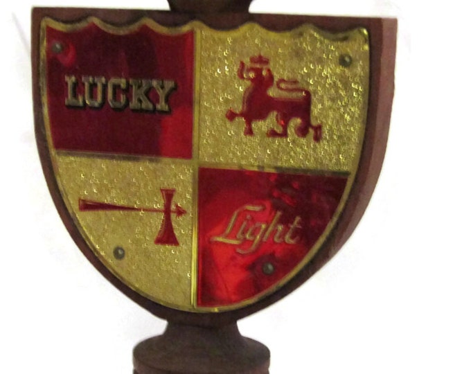 Vintage Lucky Lager | Lucky Light Beer Tap Handle | Wood Beer Tap | Retro Man Cave Beer Tap | Beer Advertising