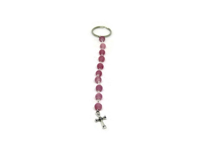 Perfect Gift for Her! Frosted Pink-Purple One Decade Pocket Rosary, Religious Key Chain, Gift for Bridesmaids, Wedding Shower Favors