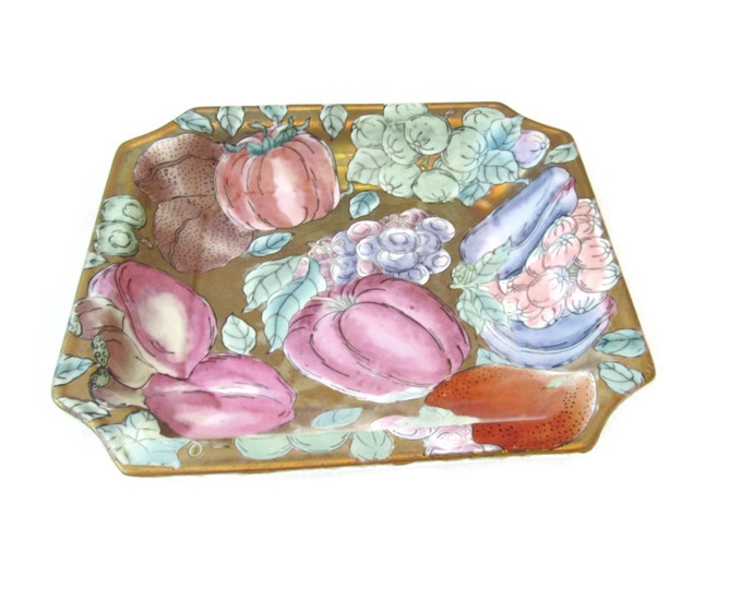 Vintage Chinese Enamel On Copper Hand Painted Pin Tray Reproduction / Trinket Dish / Vintage Vanity Tray