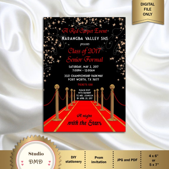 Printable Red Carpet Prom Invitation Red Carpet Affair