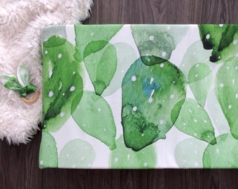 Changing pad cover. Green cactus watercolor prickly pear. Fitted changing pad cover. Gender neutral