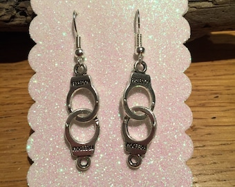 Fifty,50 shades of grey charm earrings,Tibetan Silver handcuff earrings.jewellery,jewelry,jgjewellerycreations,freedom dangle earrings