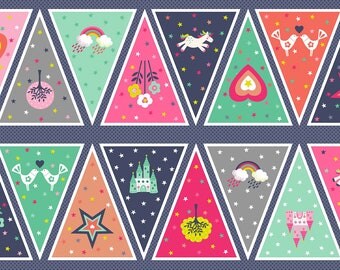 COTTON FABRIC Bunting Panel 'Fantasy' - Makower UK 100% premium cotton