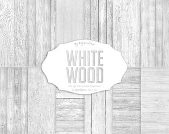 Wood Digital Paper - "White Wood" with digital wood textures and digital wood backgrounds in white, gray and neutral colors
