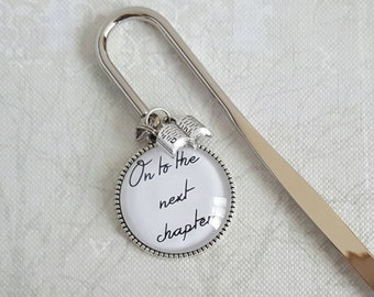 On to the next chapter, personalized bookmark, silver bookmark, metal bookmark, father's day gift, retirement gift, unique bookmark