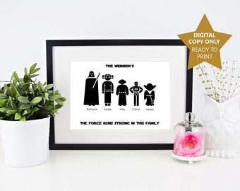Star wars family poster, digital star wars print, star wars gift, star war family gift, star wars fan, star wars