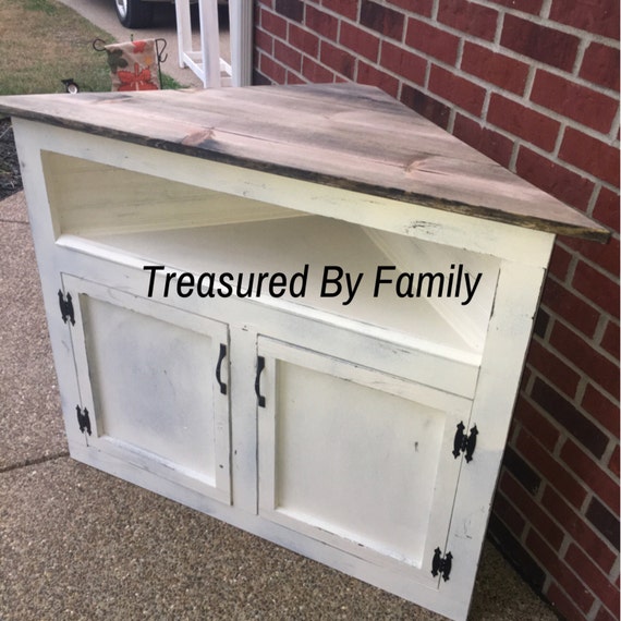 Distressed White with barnwood Rustic Primitive Corner TV