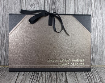 Personalised A3 Art portfolio / cachet portfolio / photo portfolio bronze metal dimple finish - handmade in the UK