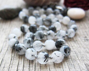 Aunt gift ideas for Mom necklace Rutilated quartz necklace Healing necklace Gemstone necklace Love necklace Protection jewelry Grey necklace