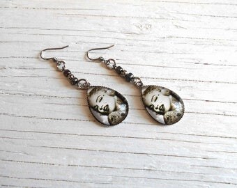 Marylin Monroe earrings, teardrop cabochon, pendant, stainless steel ... NNCAB058