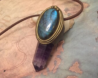 Soul Mirror. Inspired by Harry Potter Jewelry. Rainbow Labradorite Necklace, Amethyst. Natural Gemstone Jewelry. Healing Crystal Pendant.