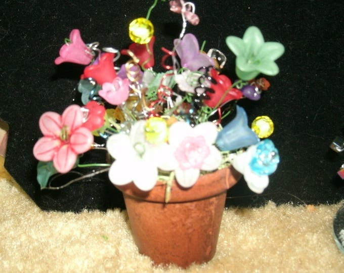 Minature Floral Decor, home, office, containers w/lucite floral arrangements, Made to order, metal pot, one of a kind, custom orders taken