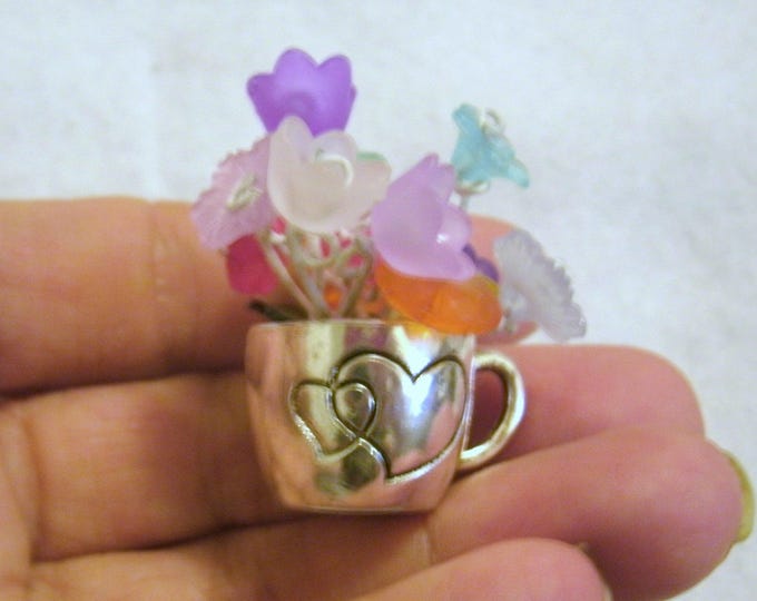 Miniature Flowers in tiny silver cup, mini floral home decor, small bright flowers, or more pastel colors , no 2 the same, Made to order
