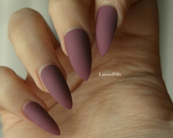 Dark mauve stiletto false nails! Matte or glossy mauve pink fake nails, red nails burgundy nails