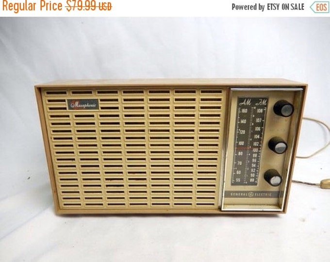 Storewide 25% Off SALE Vintage General Electric Musaphonic Cream Colored Portable Original Tube Radio Featuring All Original Parts & Design