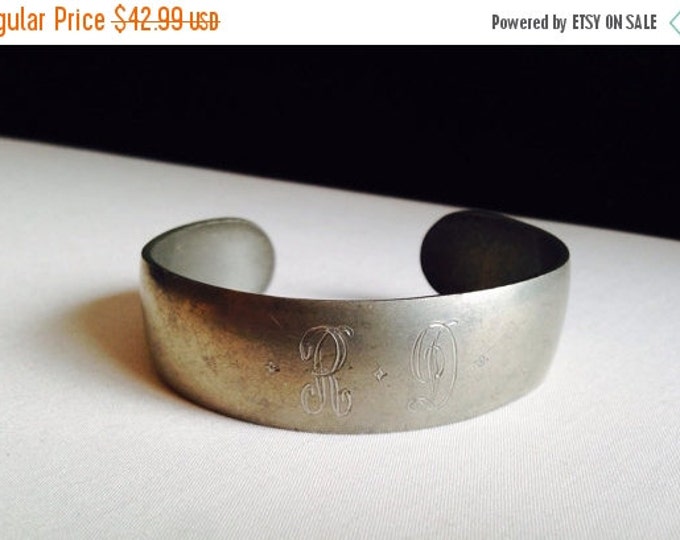 Storewide 25% Off SALE Vintage Reed & Barton Monogramed Pewter Cuff Bracelet Featuring Engraved Star Design With Original Initials